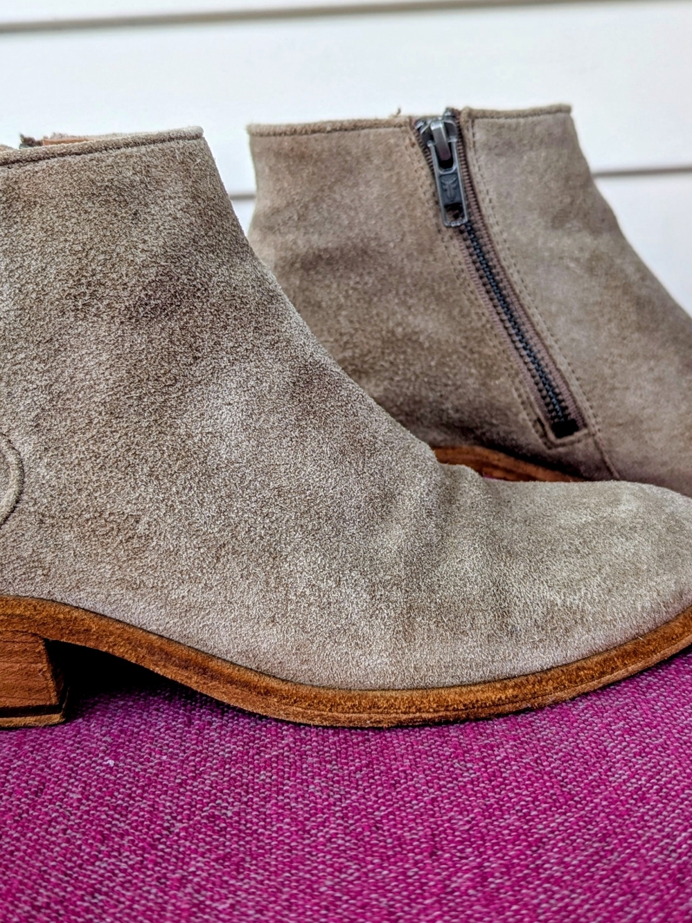 FRYE AND CO. Suede Ankle Booties in Light Taupe - Picture 2 of 7